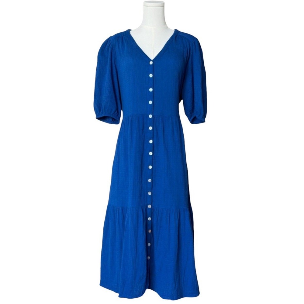 NWT Soft‎ Surroundings Arielle Gauze Tiered Blue Midi Dress Cotton Cottagecore M